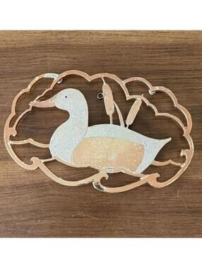 Vintage Patina Brass Mallard Duck Trivet Wall Hanging